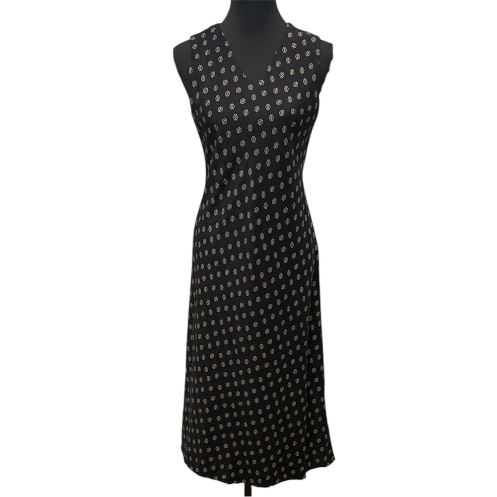 Charter Club Black White Sleeveless Silk Blend Midi Dress Size 8